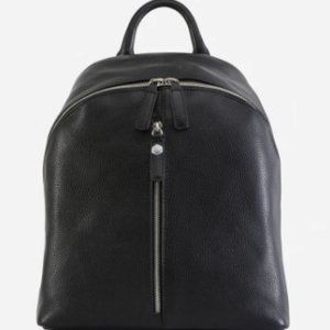 Leather Zip-Top Backpack, Black